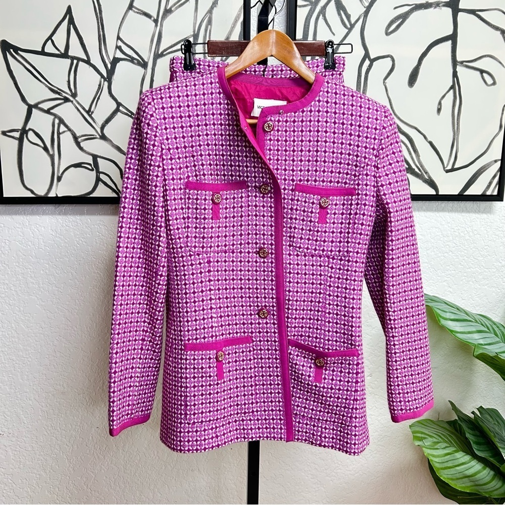 Victor Costa Vintage skirt suit pink white tweed size 8 medium - Picture 8 of 14
